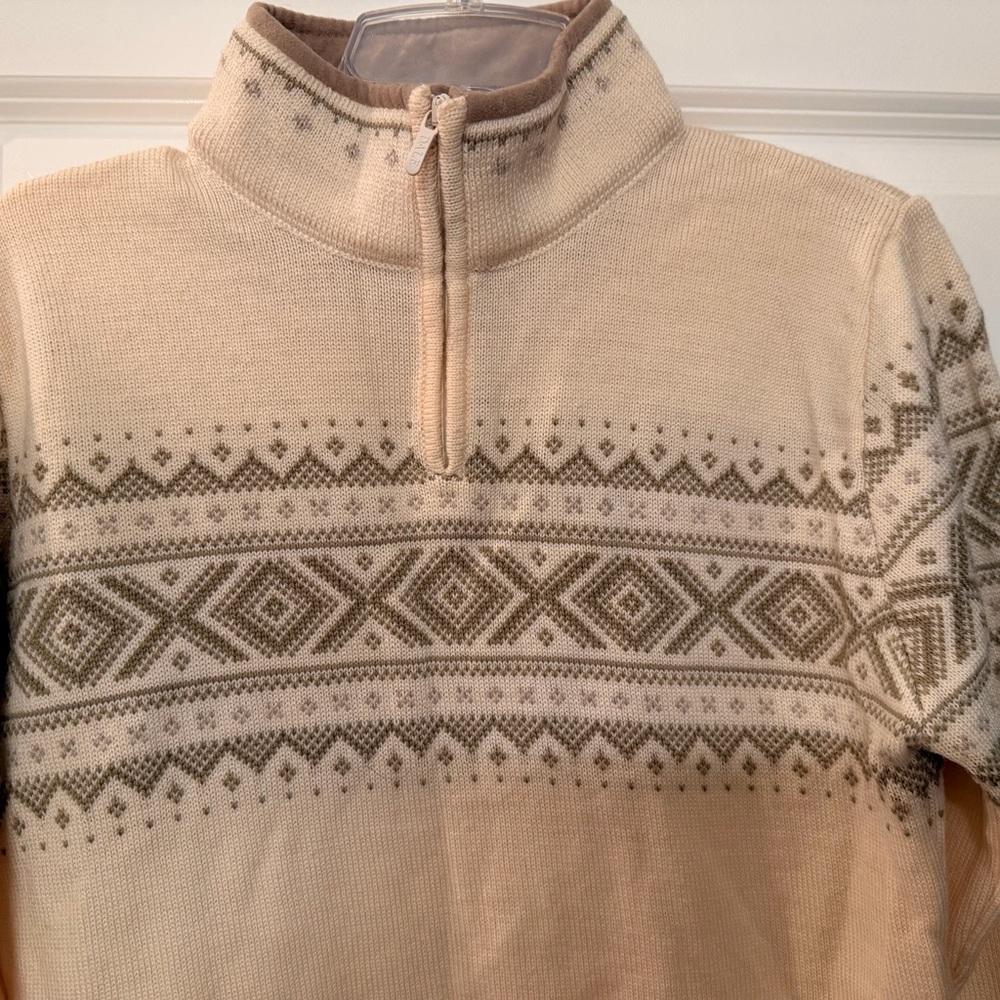 Dale of Norway Beige and Olive Patterned Zip-Up Top